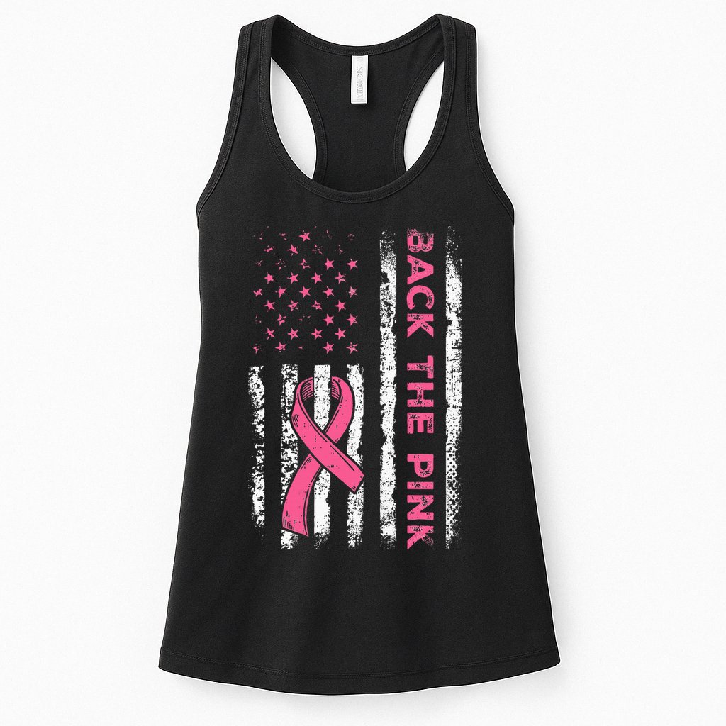 American Flag Back The Breast Cancer Awareness Womens Tank Top