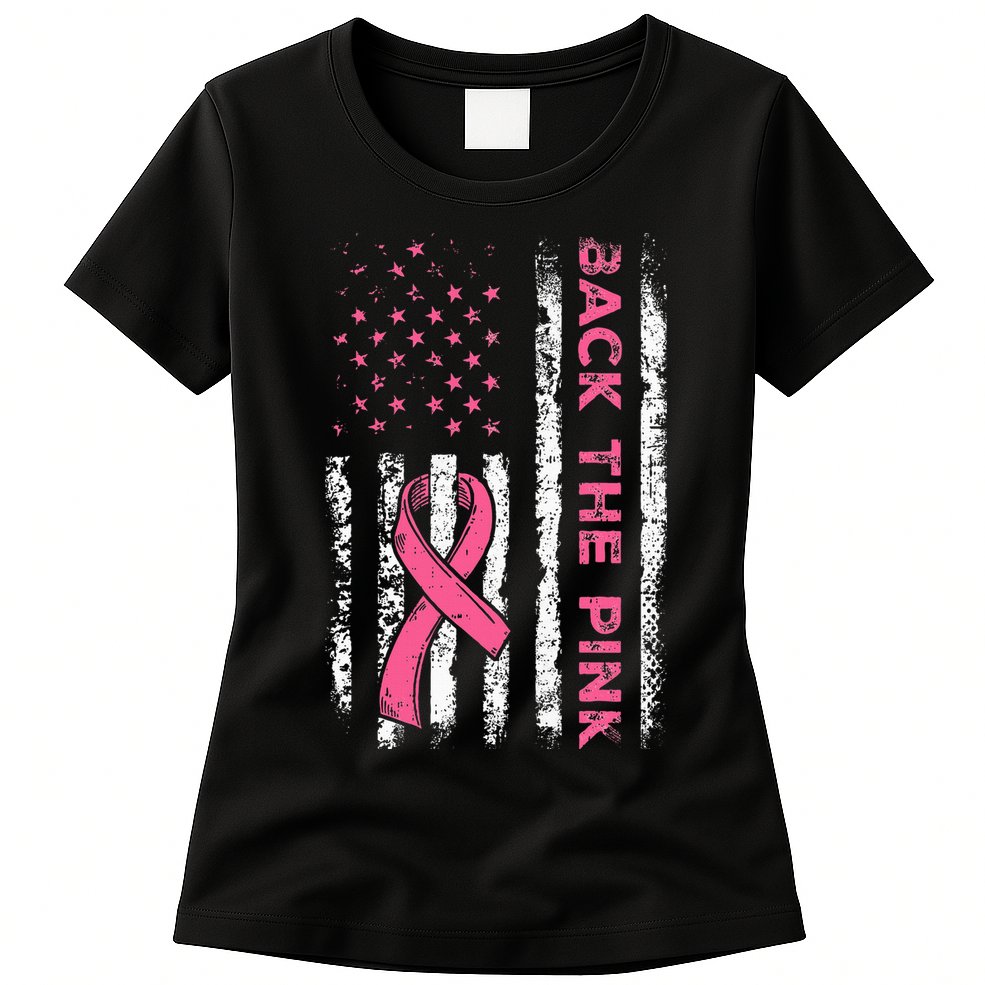 American Flag Back The Breast Cancer Awareness Womens T-Shirt