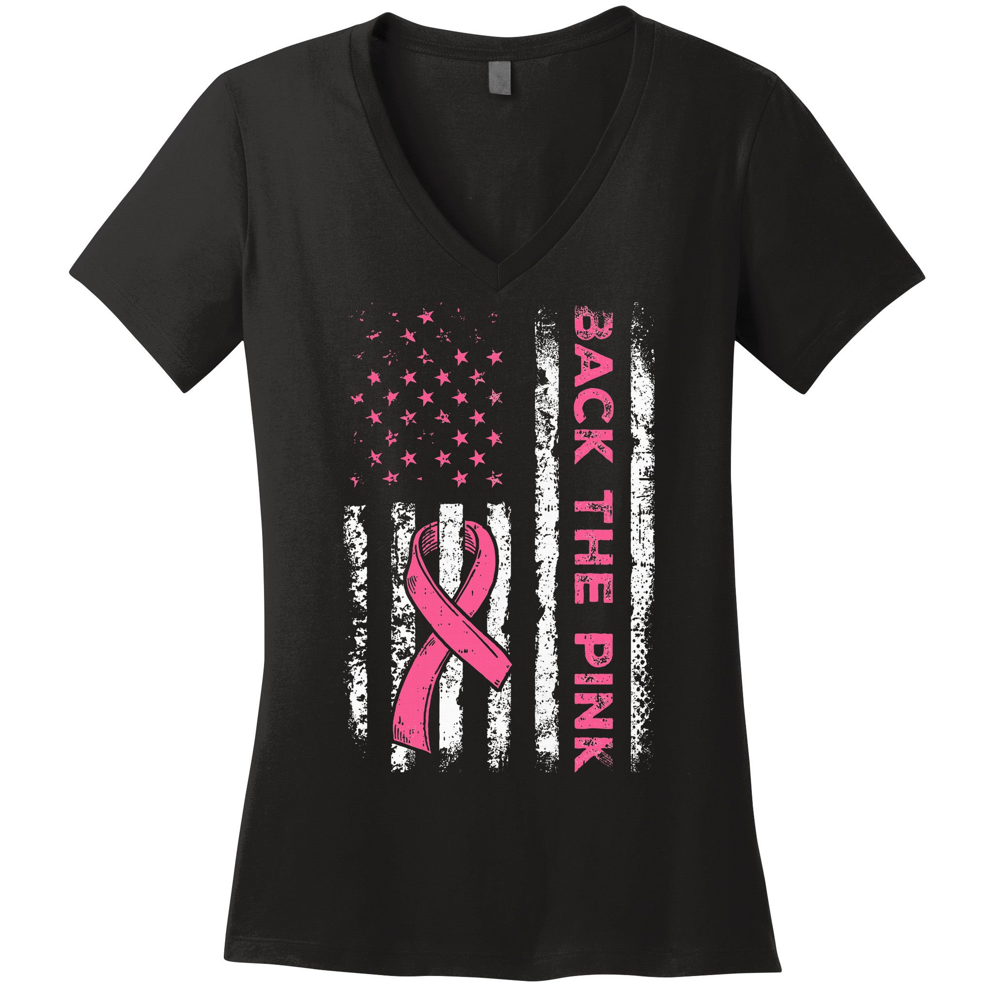 American Flag Back The Breast Cancer Awareness Women's V-Neck T-Shirt