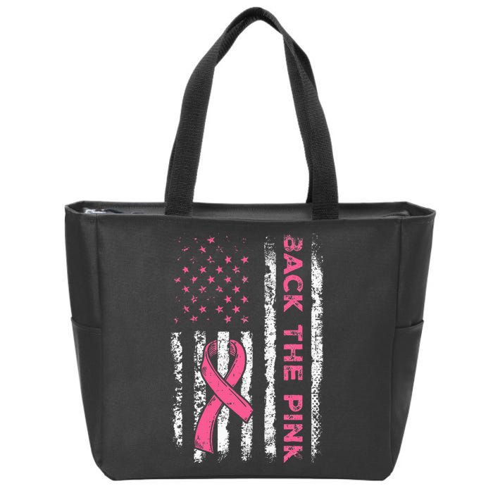 American Flag Back The Breast Cancer Awareness Zip Tote Bag