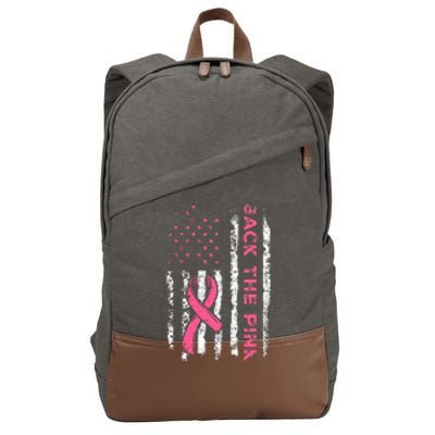 American Flag Back The Breast Cancer Awareness Cotton Canvas Backpack