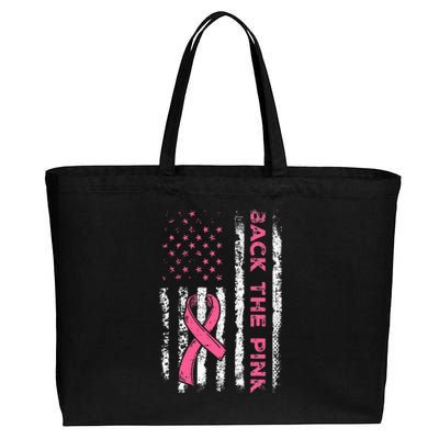 American Flag Back The Breast Cancer Awareness Cotton Canvas Jumbo Tote