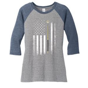 American Flag Billiards Pool Player Table Usa Us Gift Women's Tri-Blend 3/4-Sleeve Raglan Shirt