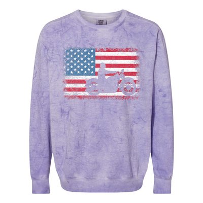 American Flag Biker Motorcycle Usa Flag 4th Of July Colorblast Crewneck Sweatshirt