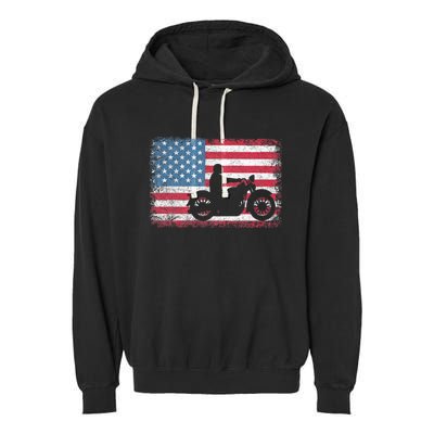 American Flag Biker Motorcycle Usa Flag 4th Of July Garment-Dyed Fleece Hoodie