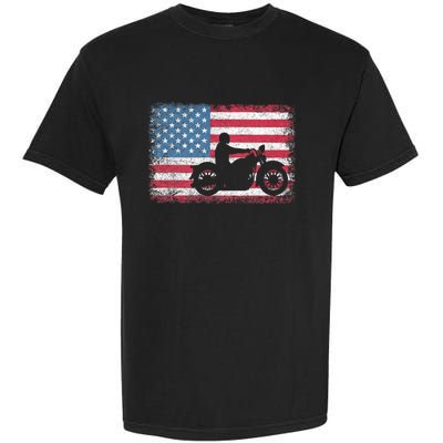 American Flag Biker Motorcycle Usa Flag 4th Of July Garment-Dyed Heavyweight T-Shirt