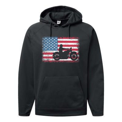 American Flag Biker Motorcycle Usa Flag 4th Of July Performance Fleece Hoodie