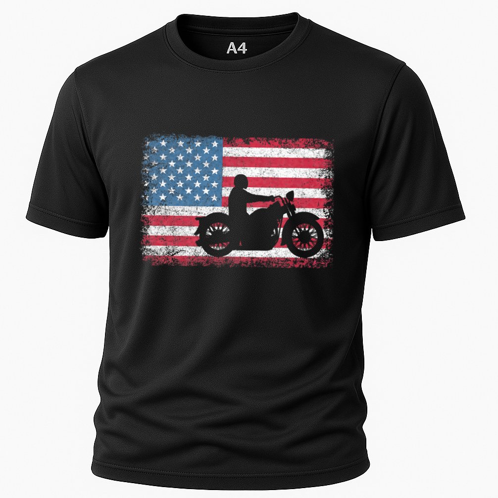 American Flag Biker Motorcycle Usa Flag 4th Of July Performance Shirt