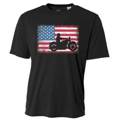 American Flag Biker Motorcycle Usa Flag 4th Of July Cooling Performance Crew T-Shirt