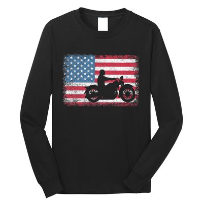 American Flag Biker Motorcycle Usa Flag 4th Of July Long Sleeve Shirt