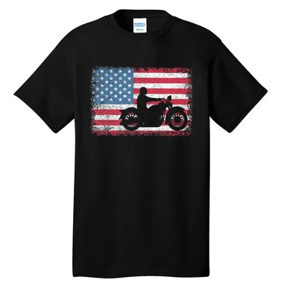 American Flag Biker Motorcycle Usa Flag 4th Of July Tall T-Shirt