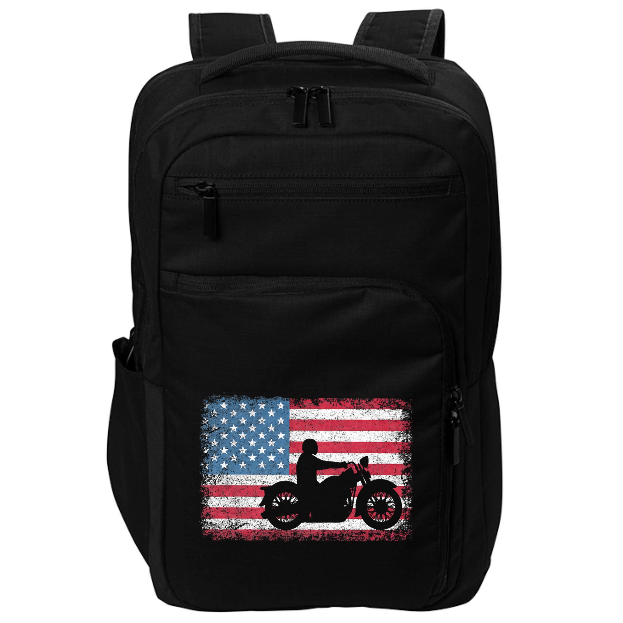 American Flag Biker Motorcycle Usa Flag 4th Of July Impact Tech Backpack