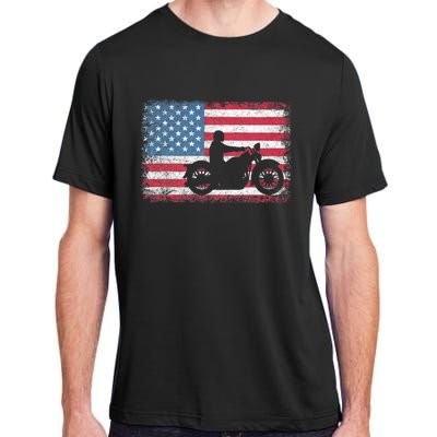 American Flag Biker Motorcycle Usa Flag 4th Of July Adult ChromaSoft Performance T-Shirt