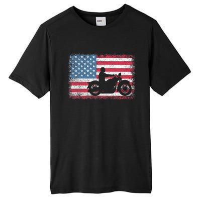 American Flag Biker Motorcycle Usa Flag 4th Of July Tall Fusion ChromaSoft Performance T-Shirt