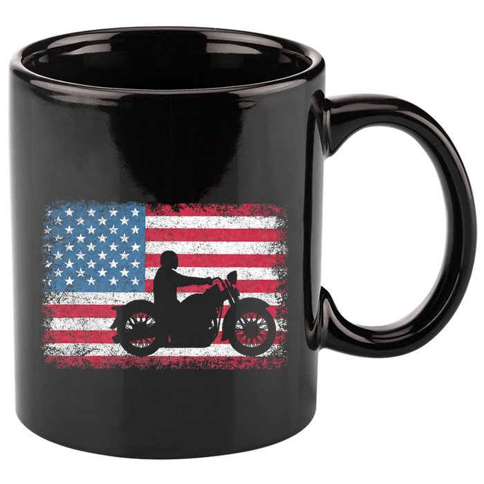 American Flag Biker Motorcycle Usa Flag 4th Of July 11oz C Handle Ceramic Mug