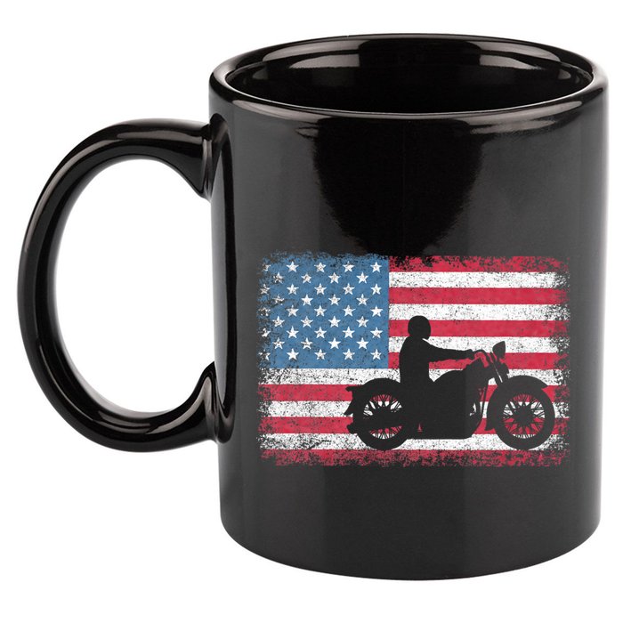 American Flag Biker Motorcycle Usa Flag 4th Of July 11oz C Handle Ceramic Mug