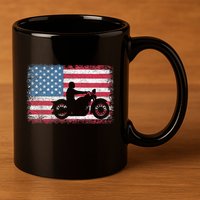 American Flag Biker Motorcycle Usa Flag 4th Of July 11oz C Handle Ceramic Mug