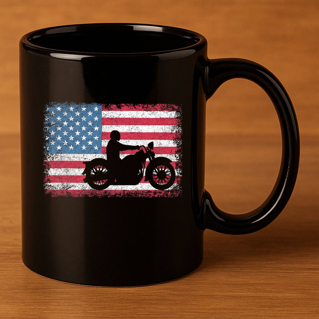 American Flag Biker Motorcycle Usa Flag 4th Of July 11oz C Handle Ceramic Mug
