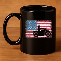 American Flag Biker Motorcycle Usa Flag 4th Of July 11oz C Handle Ceramic Mug