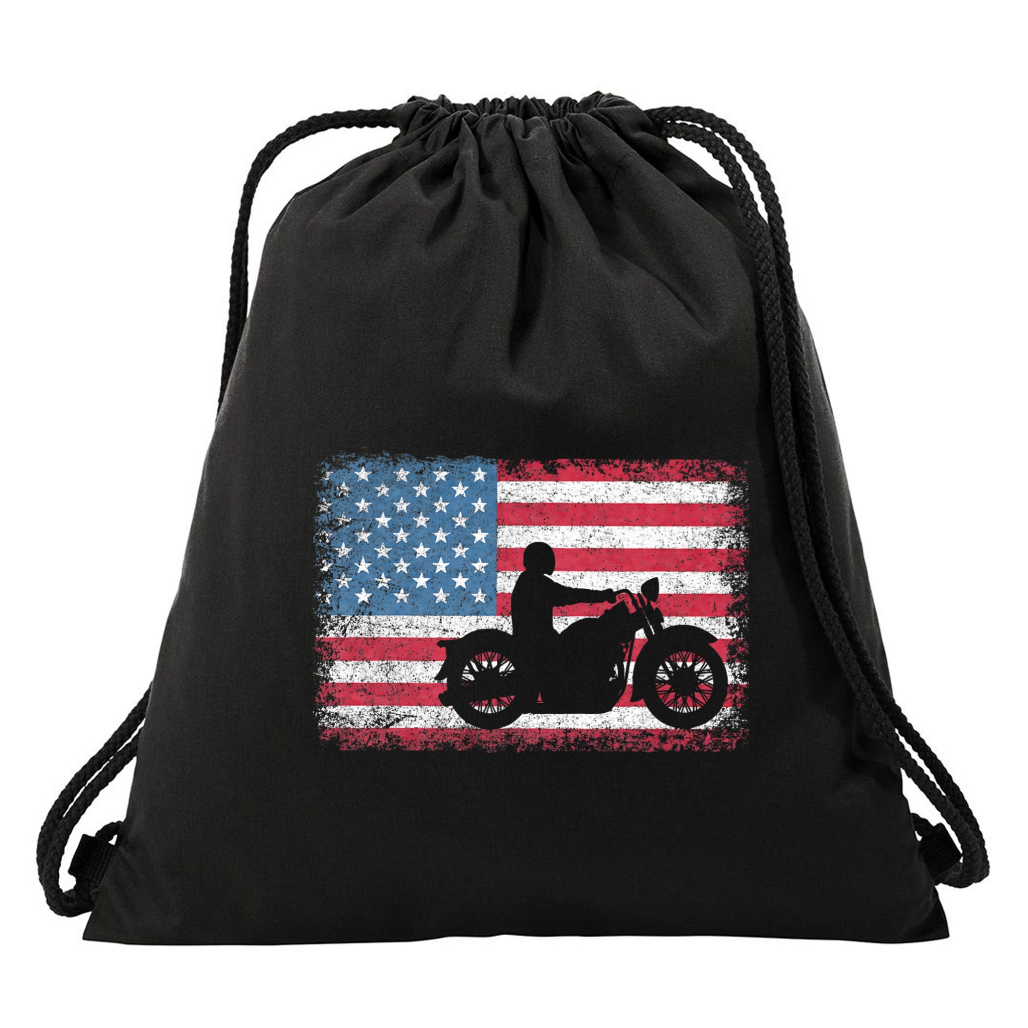 American Flag Biker Motorcycle Usa Flag 4th Of July Drawstring Bag