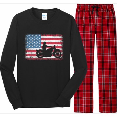 American Flag Biker Motorcycle Usa Flag 4th Of July Long Sleeve Pajama Set