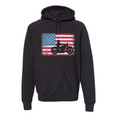 American Flag Biker Motorcycle Usa Flag 4th Of July Premium Hoodie