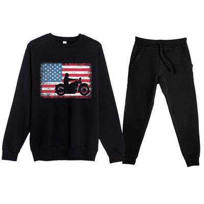 American Flag Biker Motorcycle Usa Flag 4th Of July Premium Crewneck Sweatsuit Set