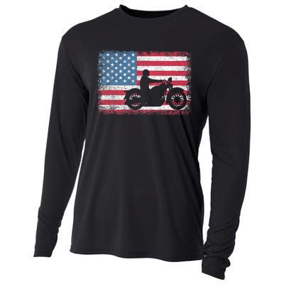 American Flag Biker Motorcycle Usa Flag 4th Of July Cooling Performance Long Sleeve Crew