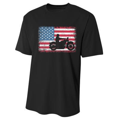 American Flag Biker Motorcycle Usa Flag 4th Of July Performance Sprint T-Shirt