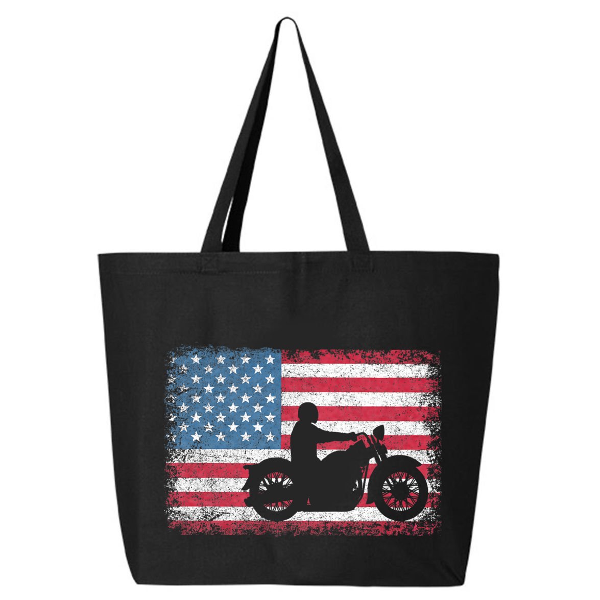 American Flag Biker Motorcycle Usa Flag 4th Of July 25L Jumbo Tote