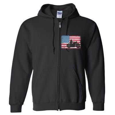 American Flag Biker Motorcycle Usa Flag 4th Of July Full Zip Hoodie