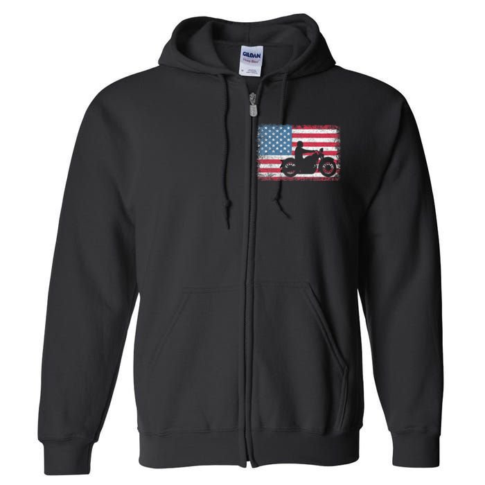 American Flag Biker Motorcycle Usa Flag 4th Of July Full Zip Hoodie