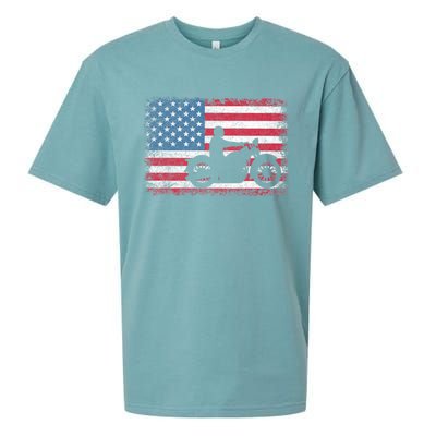 American Flag Biker Motorcycle Usa Flag 4th Of July Sueded Cloud Jersey T-Shirt