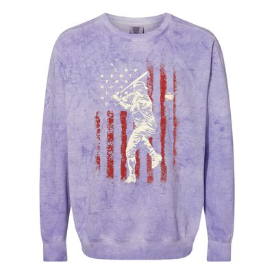 American Flag Baseball Team Gift for Boy Colorblast Crewneck Sweatshirt