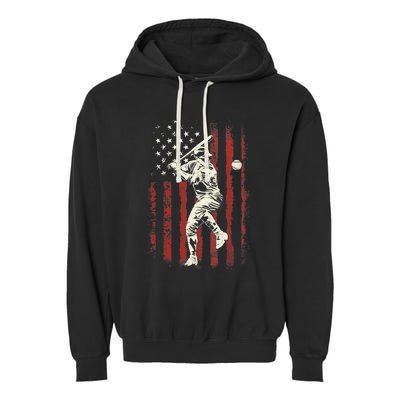 American Flag Baseball Team Gift for Boy Garment-Dyed Fleece Hoodie