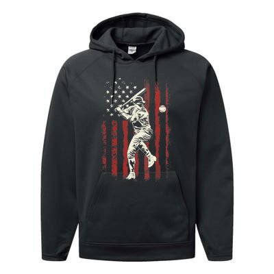 American Flag Baseball Team Gift for Boy Performance Fleece Hoodie