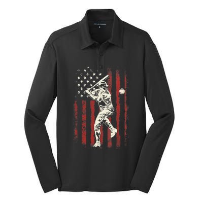 American Flag Baseball Team Gift for Boy Silk Touch Performance Long Sleeve Polo