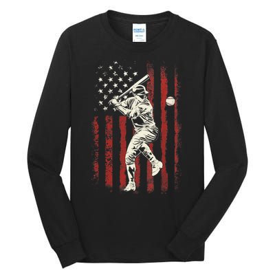 American Flag Baseball Team Gift for Boy Tall Long Sleeve T-Shirt