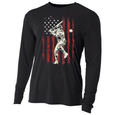 American Flag Baseball Team Gift for Boy Cooling Performance Long Sleeve Crew