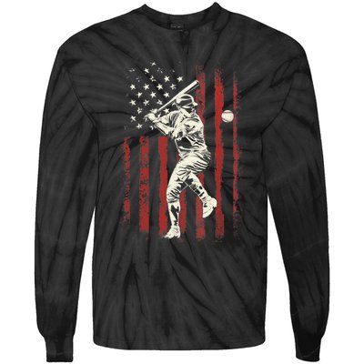 American Flag Baseball Team Gift for Boy Tie-Dye Long Sleeve Shirt