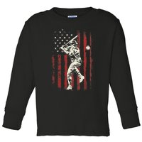 American Flag Baseball Team Gift for Boy Toddler Long Sleeve Shirt