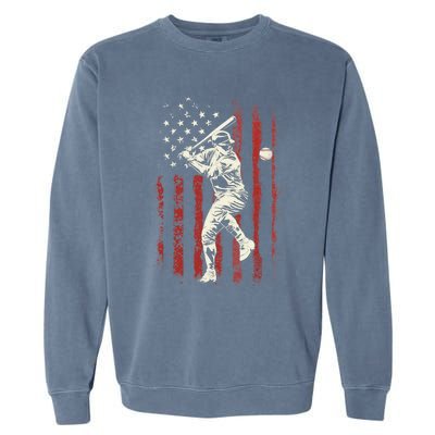 American Flag Baseball Team Gift for Boy Garment-Dyed Sweatshirt