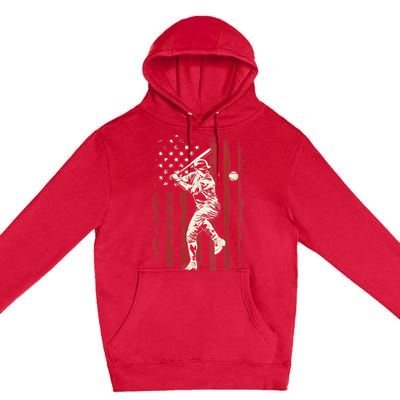 American Flag Baseball Team Gift for Boy Premium Pullover Hoodie