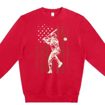 American Flag Baseball Team Gift for Boy Premium Crewneck Sweatshirt