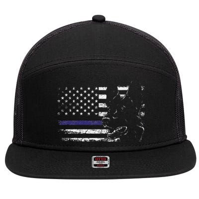 American Flag Blue Line Flag Patriotic K 9 Police Dog 7 Panel Mesh Trucker Snapback Hat