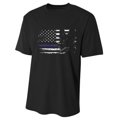 American Flag Blue Line Flag Patriotic K 9 Police Dog Performance Sprint T-Shirt