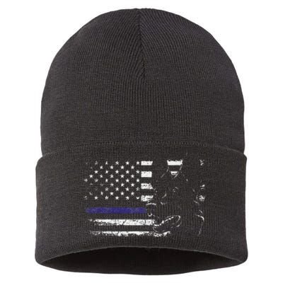 American Flag Blue Line Flag Patriotic K 9 Police Dog Sustainable Knit Beanie