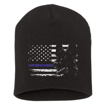 American Flag Blue Line Flag Patriotic K 9 Police Dog Short Acrylic Beanie