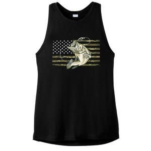 American Flag Bass Fish Fisherman Fishing Camouflage Us Camo Gift Ladies PosiCharge Tri-Blend Wicking Tank