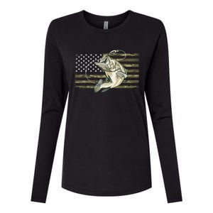 American Flag Bass Fish Fisherman Fishing Camouflage Us Camo Gift Womens Cotton Relaxed Long Sleeve T-Shirt